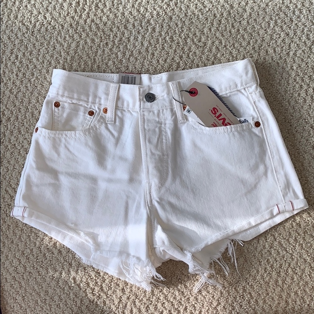 Levi Wedgie Fit White Denim Shorts